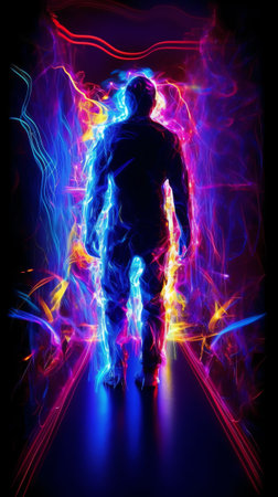 Generative AI : Psychedelic human Abstract Art Lightpainting Photographyの素材