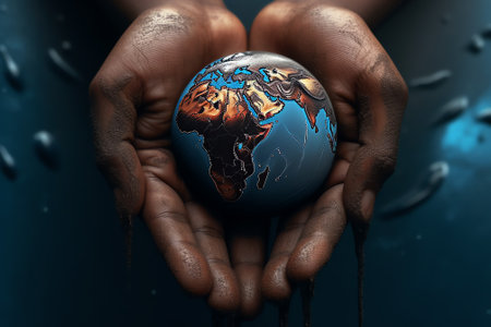 Generative AI : Hands holding the dirty and polluted globeand other hands holding a clean planetEnvironmental protection and waste reductionEarth is chancing due to pollutionElemenの素材