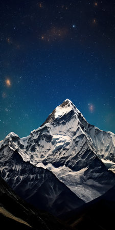 Generative AI : Space Milky Way and mountains Fantastic view with mountains and starry sky at night in Nepal Mountain valley and sky with stars Beautiful Himalayas Night landscapeの素材