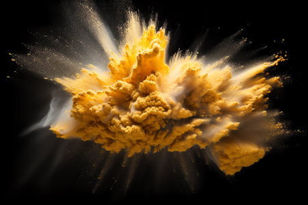 Generative AI : Small size fine Sand flying explosion Golden grain wave explode Abstract cloud fly Yellow colored sand splash silica in Air Galaxy star universe sign symbol Elementの素材