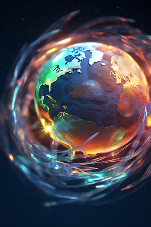 Generative AI : Planet Earth on the background of blurred lights of the city Concept on business politics ecology and media Earth day abstract background Elements of this image furの素材