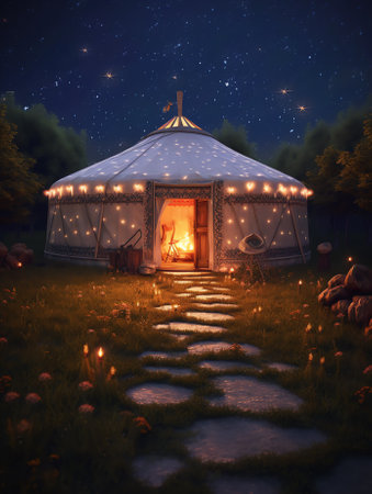 Generative AI : Kazakh yurt under milky way BayanUlgii province Mongoliaの素材