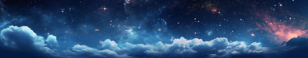 Generative AI : Panorama blue night sky milky way and star on dark backgroundUniverse filled with stars nebula and galaxy with noise and grainPhoto by long exposure and select whitの素材