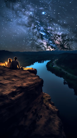 Generative AI : Milky way and sunrise over Sam Pan Bok canyon Ubon ratchathani Thailandの素材