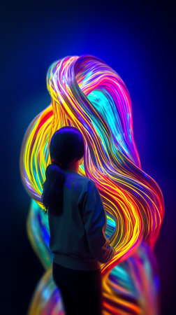 Generative AI : Psychedelic human Abstract Art Lightpainting Photographyの素材