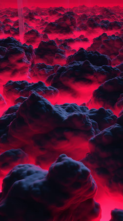 Generative AI : Red neon triangles in cloudsの素材