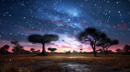 Generative AI : Milky Way Galaxy as seen from the Serengeti Tanzania Africaの素材
