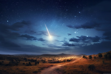 Generative AI : Phenomenon called zodiacal light and also the milk way is shown in the night time sky in above an outdoor field Digitally enhanced Elements of this image furnishedの素材