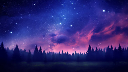 Generative AI : Panorama purple and blue night sky milky way and star on dark backgroundwith noise and grainPhoto by long exposure and select white balanceの素材