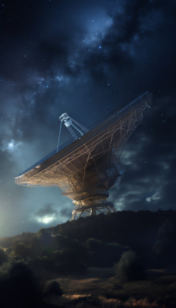 Generative AI : Radio telescopes and the Milky Way at night Milky way panorama Milky way over radio telescopesの素材