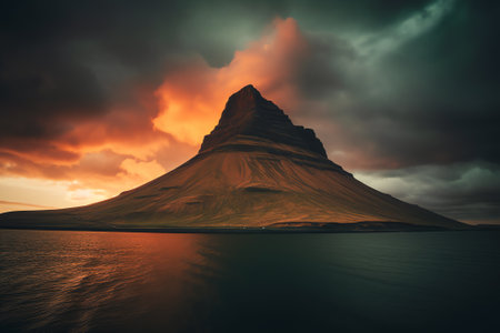 Generative AI : Kirkjufell or Church Mountain is a distinctly shaped peakの素材