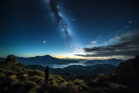Generative AI : Milky way in misty sky over bromo indonesiaの素材