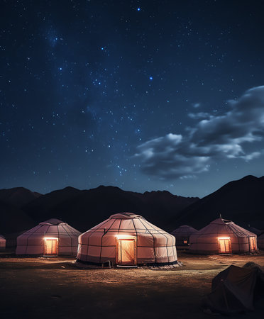 Generative AI : Kazakh yurt under milky way BayanUlgii province Mongoliaの素材
