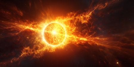 Generative AI : Panoramic view of the Sun star and galaxy A wide view of the sun and stars from space Concept on theme of ecology environment Earth Day Elements of this image furniの素材