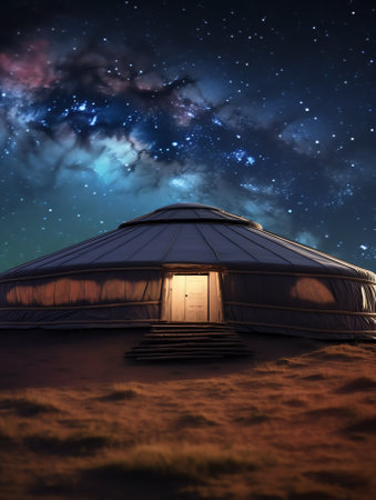 Generative AI : Kazakh yurt under milky way BayanUlgii province Mongoliaの素材