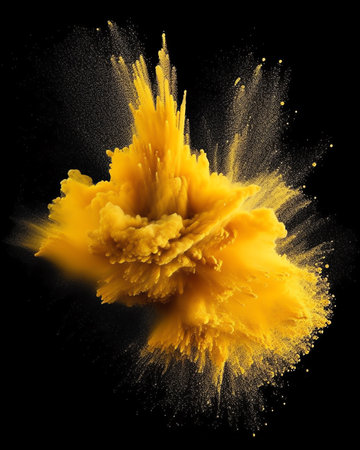 Generative AI : Small size fine Sand flying explosion Golden grain wave explode Abstract cloud fly Yellow colored sand splash silica in Air Galaxy star universe sign symbol Elementの素材