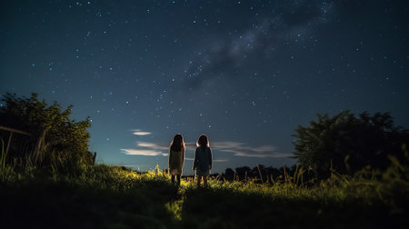 Generative AI : H and chi persei stars in the deep sky at nightの素材