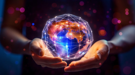 Generative AI : Metaverse Technology concepts Hand holding virtual reality infinity symbolNew generation technologyGlobal network technology and innovation Elements furnished by NAの素材