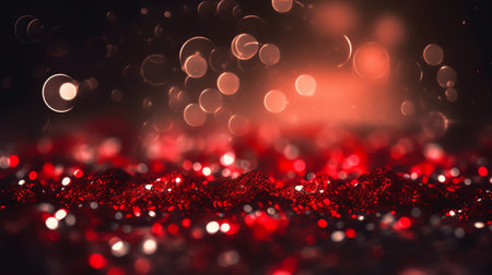 Generative AI : Red bokeh of lights on black backgroundの素材