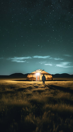 Generative AI : Kazakh yurt under milky way BayanUlgii province Mongoliaの素材