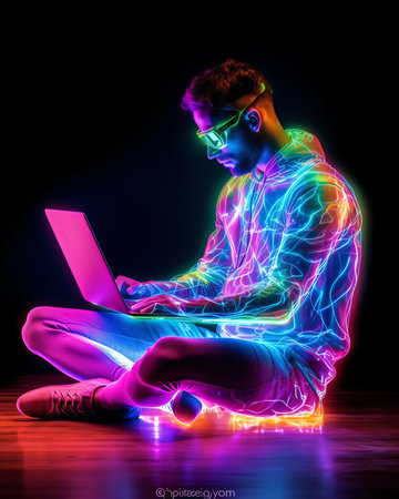 Generative AI : Psychedelic human Abstract Art Lightpainting Photographyの素材