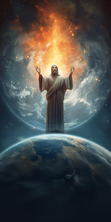 Generative AI : Panoramic man with the world with his hands elements of this image furnished by NASAの素材