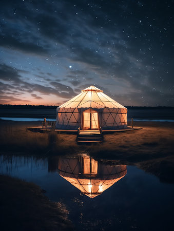Generative AI : Kazakh yurt under milky way BayanUlgii province Mongoliaの素材