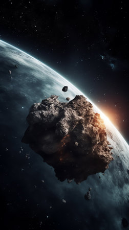 Generative AI : Oumuamua asteroid or comet is the first interstellar object detected passing through the Solar System Unusual shaped asteroid Scifi background Elements of this imagの素材