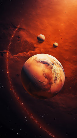 Generative AI : Mars and its two natural satellites Deimos and Phobos Mars is a red planet of the solar system Mars Phobos and Deimos High resolution image Elements of this image fの素材