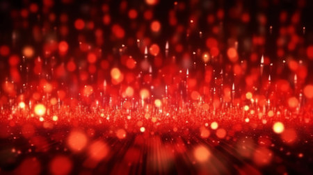 Generative AI : Red bokeh of lights on black backgroundの素材