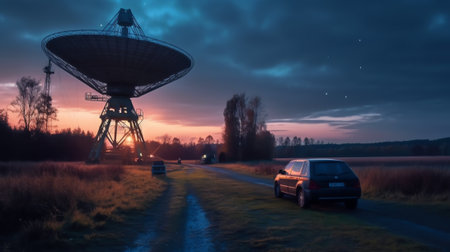 Generative AI : Radio telescopes and the Milky Way at night Milky way panorama Milky way over radio telescopesの素材