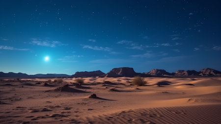 Generative AI : Panoramic view of desert plains in Namibia Africa with hills and mountains in the background Full moon on the mountainsElements of this image furnished by NASAの素材