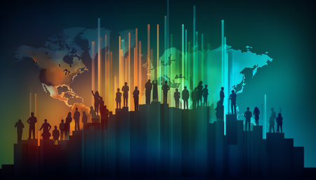 Generative AI : Global business forecast in 2023 show successful economy index symbol on graph and chart for world financial growth presentation backgroundWorld image furnished byの素材