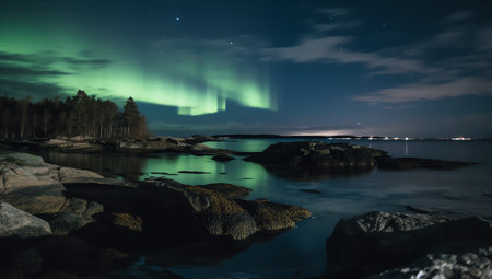 Generative AI : Long exposure of the beautiful sky over Lauttasaari archipelago in Finlandの素材