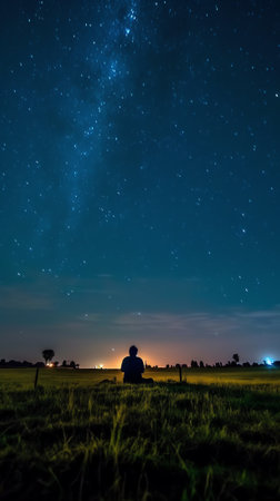 Generative AI : Milky Way stars and starry skies photographed with long exposure from a remote suburb dark locationの素材