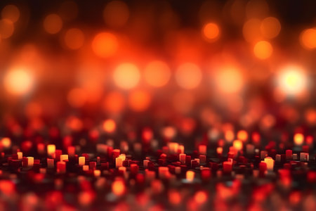Generative AI : Red bokeh of lights on black backgroundの素材