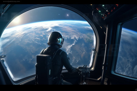 Generative AI : Orion spacecraft flight in space Spaceship on orbit of Earth Scifi wallpaper Artemis space program Expedition to Moon Spaceship with astronauts Elements of this imaの素材