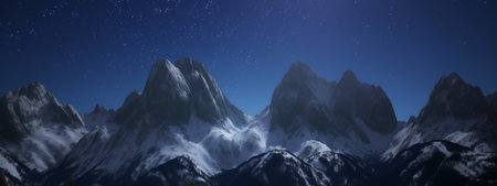 Generative AI : Picturesque view of urbasa range covered with snow under majestic starry sky during winter trip through spainの素材