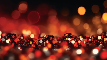 Generative AI : Red bokeh of lights on black backgroundの素材