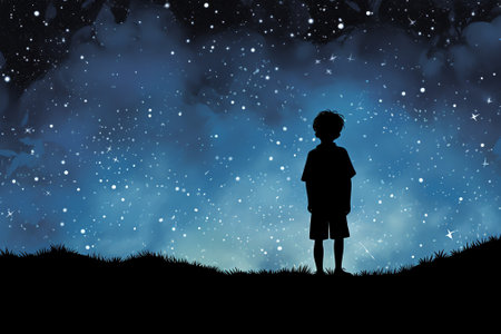Generative AI : Silhouette a person standing looking at the star field and the milky wの素材