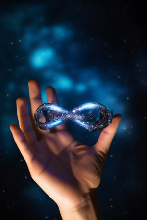 Generative AI : Metaverse Technology concepts Hand holding virtual reality infinity symbolNew generation technologyGlobal network technology and innovation Elements furnished by NAの素材