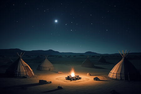 Generative AI : Kazakh yurt under milky way BayanUlgii province Mongoliaの素材