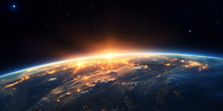 Generative AI : Panoramic view of the Sun star and galaxy A wide view of the sun and stars from space Concept on theme of ecology environment Earth Day Elements of this image furniの素材