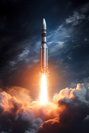 Generative AI : Space launch system flight in space from Earth SLS rocket in sky Mission on Moon of Orion spacecraft Spaceship take off Artemis space program Elements of this imageの素材