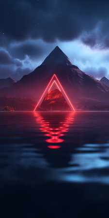 Generative AI : Red neon triangles in cloudsの素材