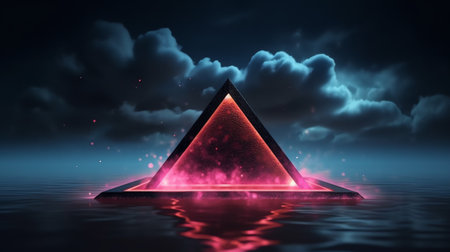 Generative AI : Red neon triangles in cloudsの素材