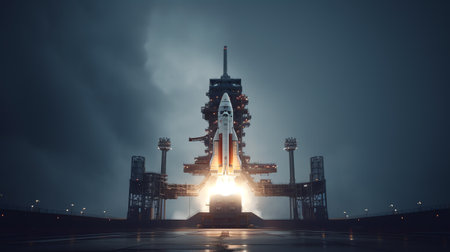 Generative AI : Spaceship on launch pad Mission to Moon Return on Moon SLS space rocket Orion spacecraft Artemis space program to research solar system Elements of this image furniの素材