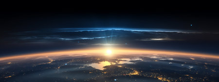 Generative AI : Panoramic view of the Sun star and galaxy A wide view of the sun and stars from space Concept on theme of ecology environment Earth Day Elements of this image furniの素材