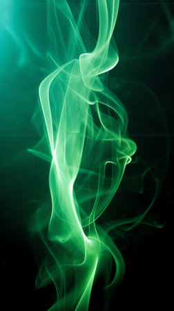 Generative AI : Greenblue smoke in neon light on black backgroundの素材