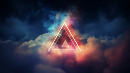 Generative AI : Red neon triangles in cloudsの素材